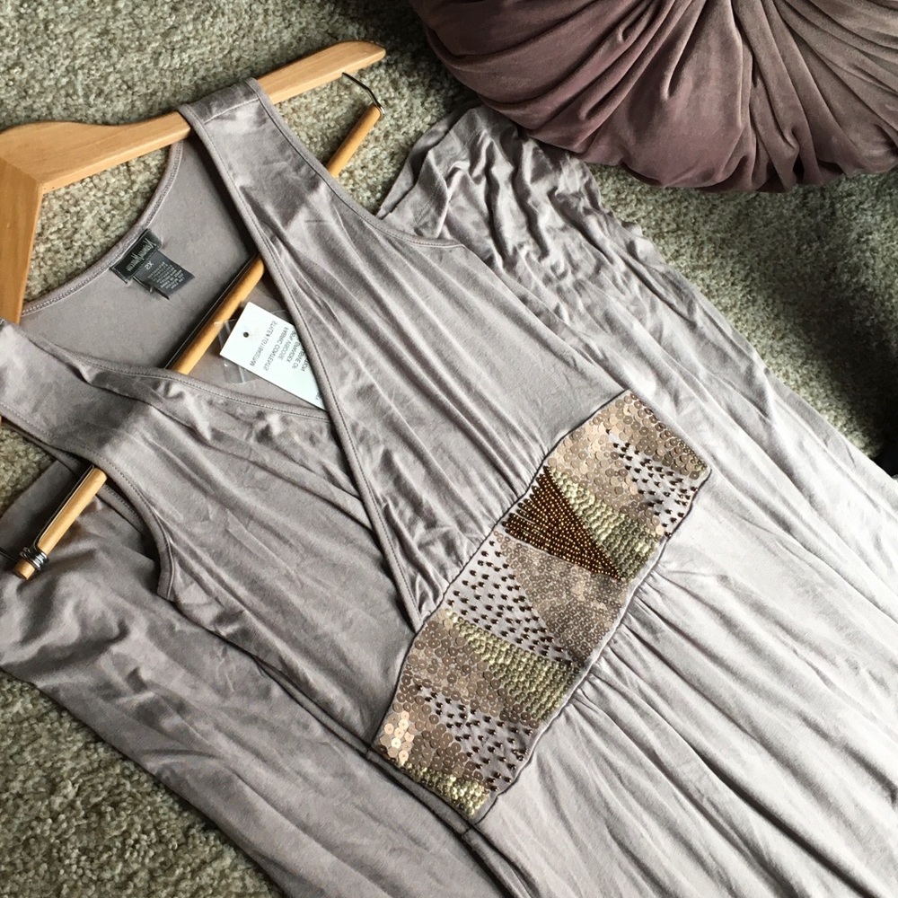 Grey Maxi dress, Neiman Marcus, embellished waist!